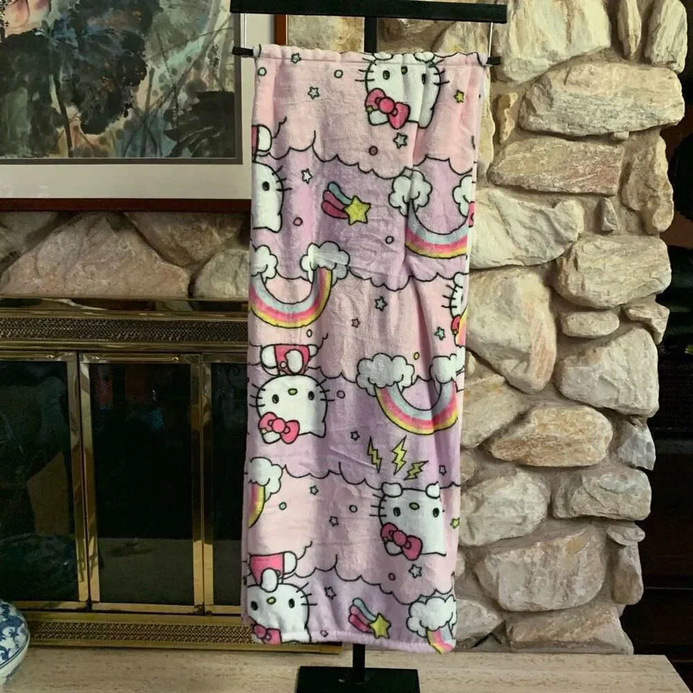 NWT Hello Kitty rainbow Lightning  storm plush throw blanket